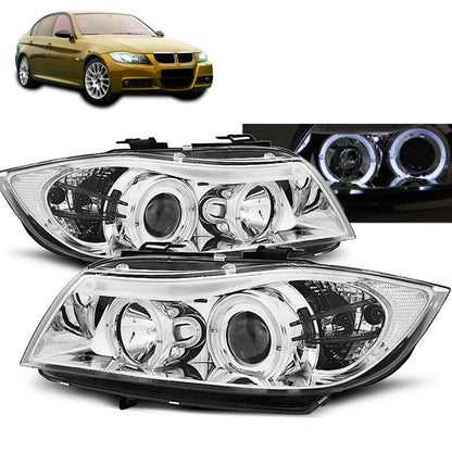Scheinwerfer Angel Eyes Chrom passend für BMW E90/E91 03.05-08.08