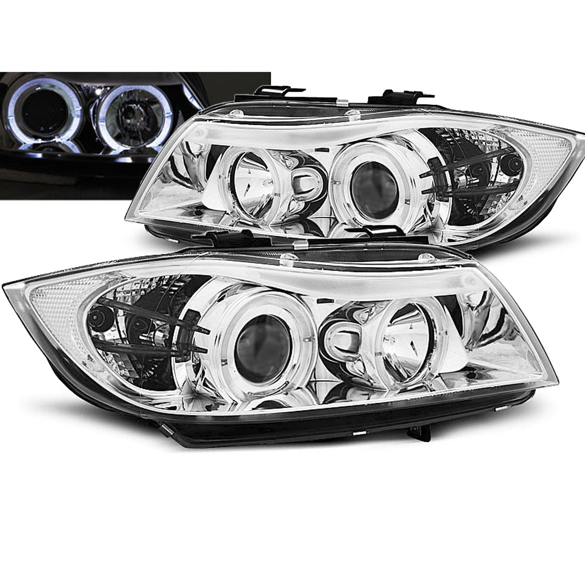 Scheinwerfer Angel Eyes Chrom passend für BMW E90/E91 03.05-08.08