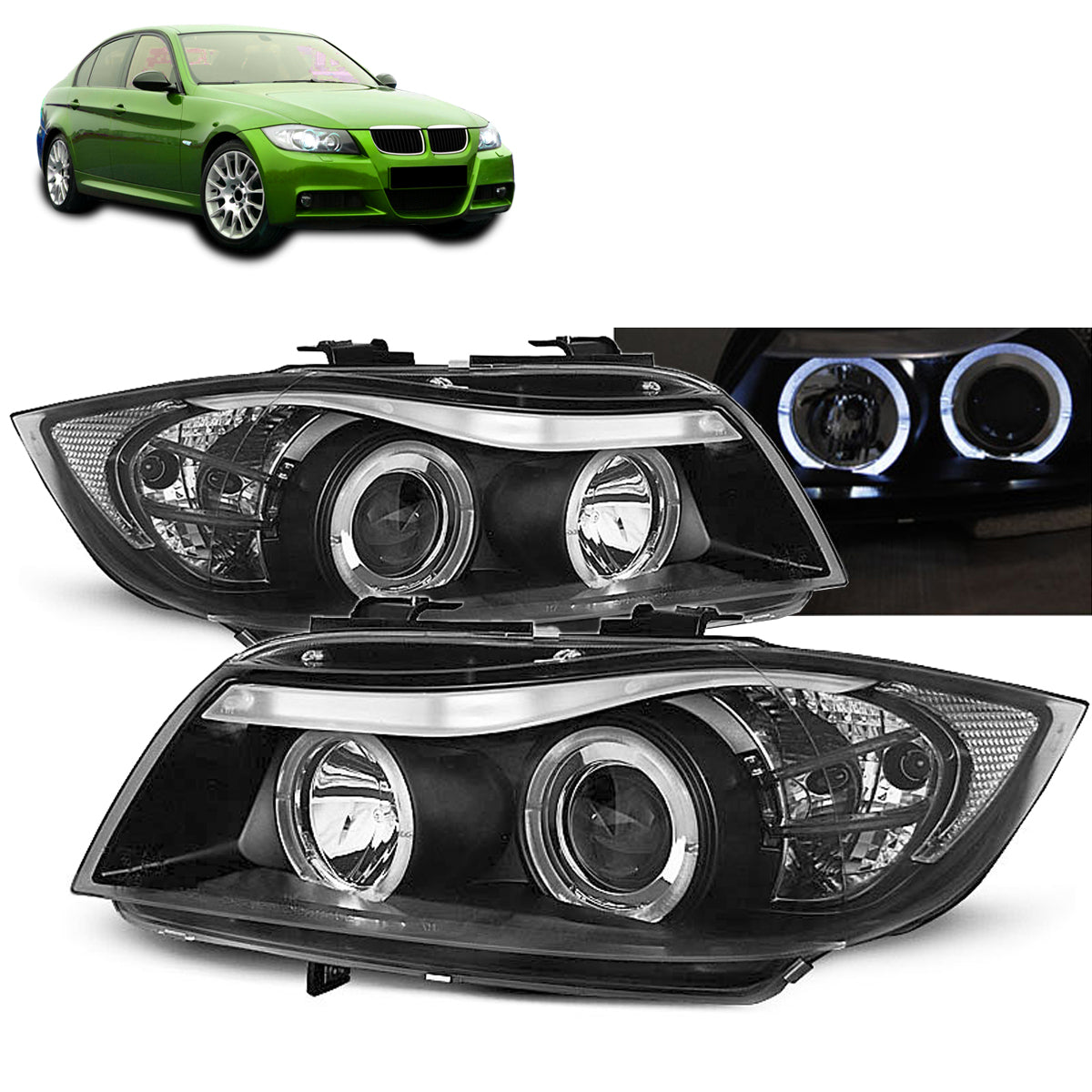Scheinwerfer Angel Eyes Schwarz passend für BMW E90/E91 03.05-12