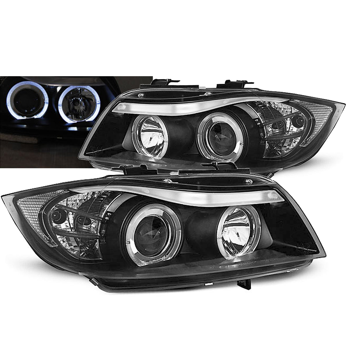 Scheinwerfer Angel Eyes Schwarz passend für BMW E90/E91 03.05-12