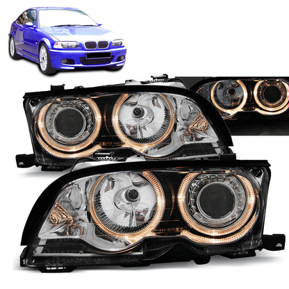 Scheinwerfer Angel Eyes Chrom passend für BMW E46 09.01-03.03 Coupé Cabrio