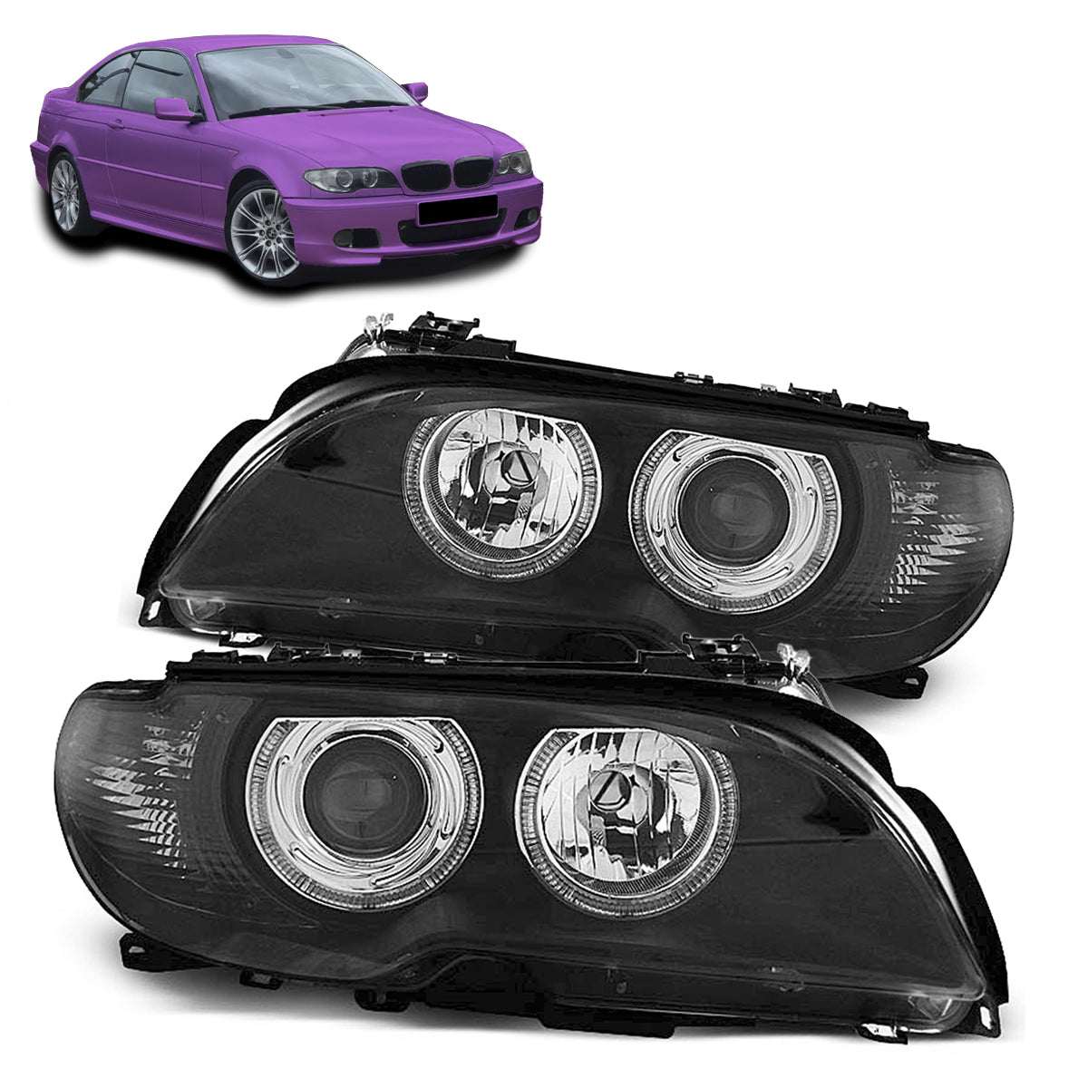 Scheinwerfer Angel Eyes Schwarz passend für BMW E46 04.03-06 Coupé Cabrio