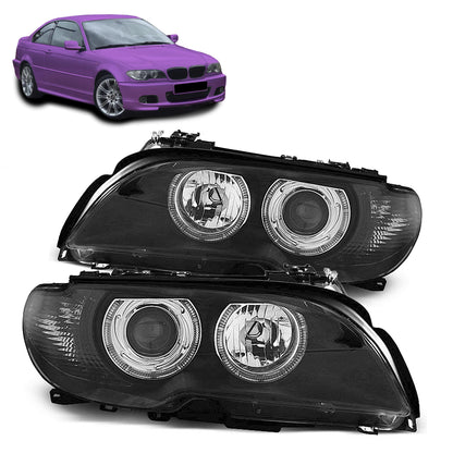 Scheinwerfer Angel Eyes Schwarz passend für BMW E46 04.03-06 Coupé Cabrio