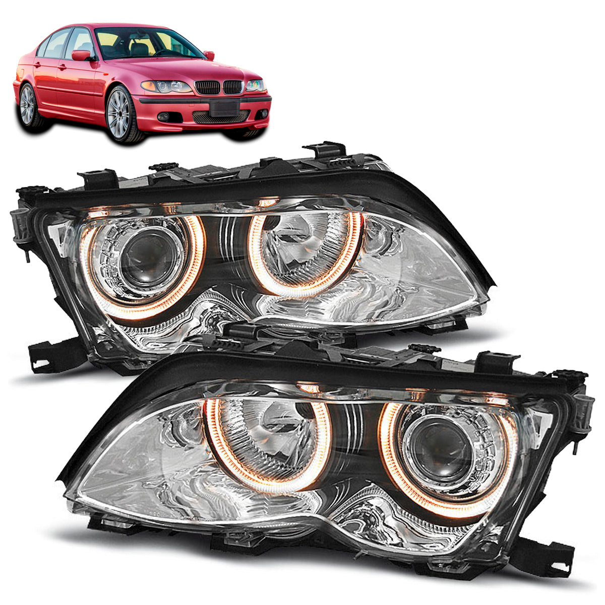 Scheinwerfer Angel Eyes Chrom passend für BMW E46 09.01-03.05 S/T