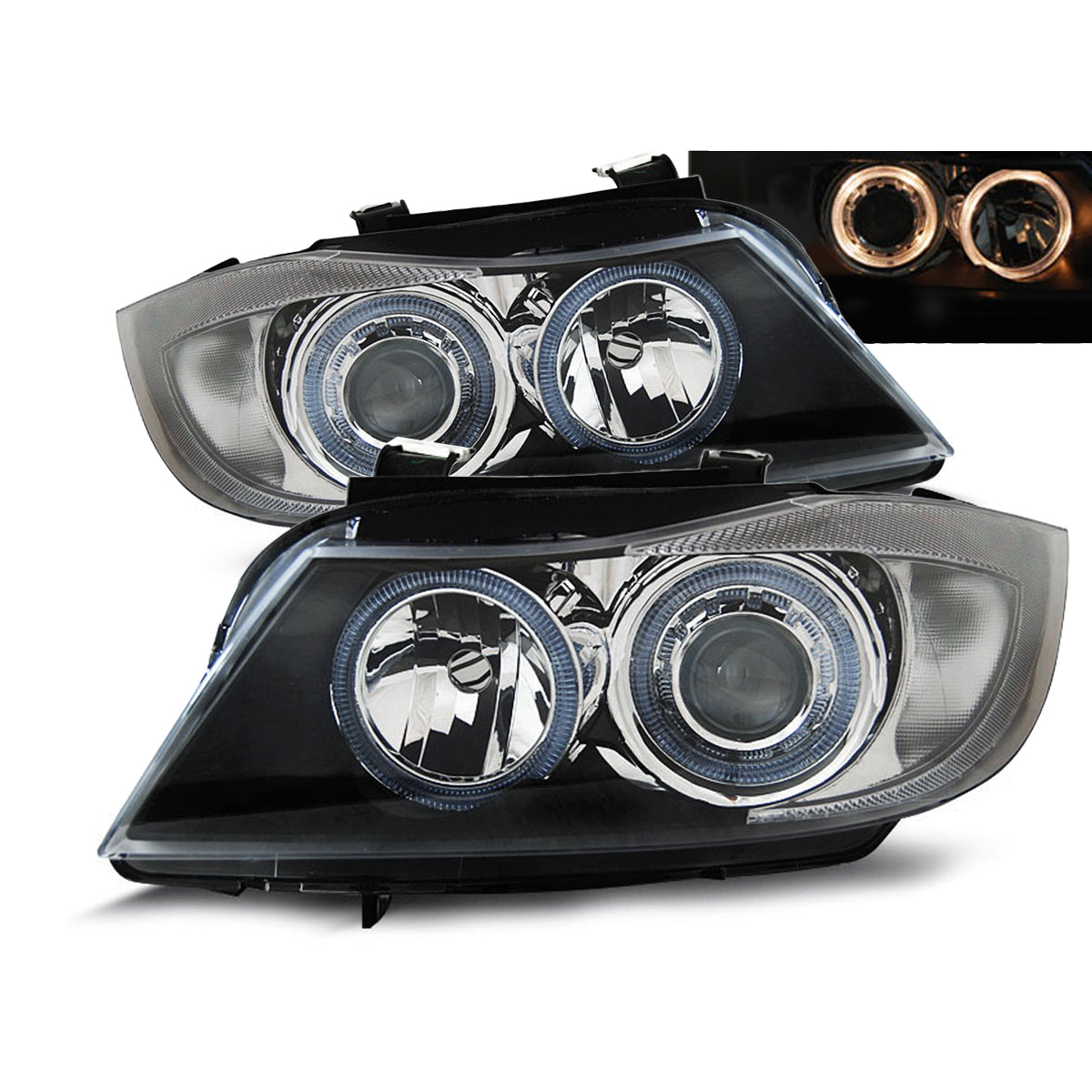 Scheinwerfer Angel Eyes Schwarz passend für BMW E90/E91 03.05-08.08