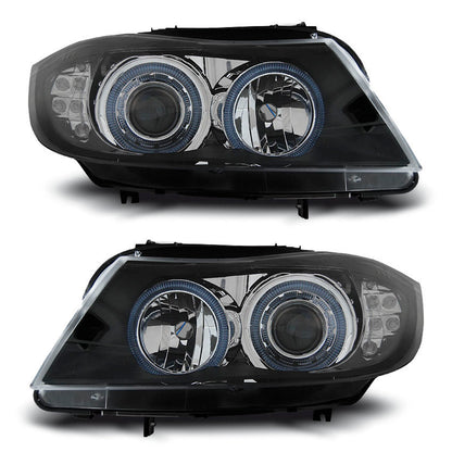 Scheinwerfer Angel Eyes Schwarz mit LED Blinker passend für BMW E90/E91 03.05-08.08