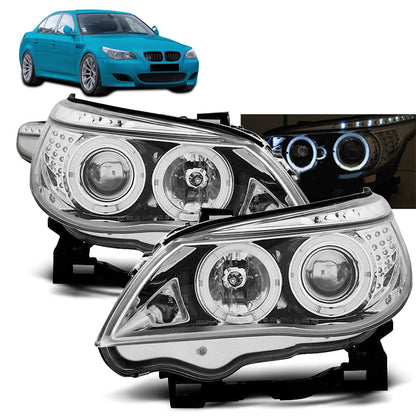 Scheinwerfer Angel Eyes Chrom mit LED Blinker passend für BMW E60/E61 03-07