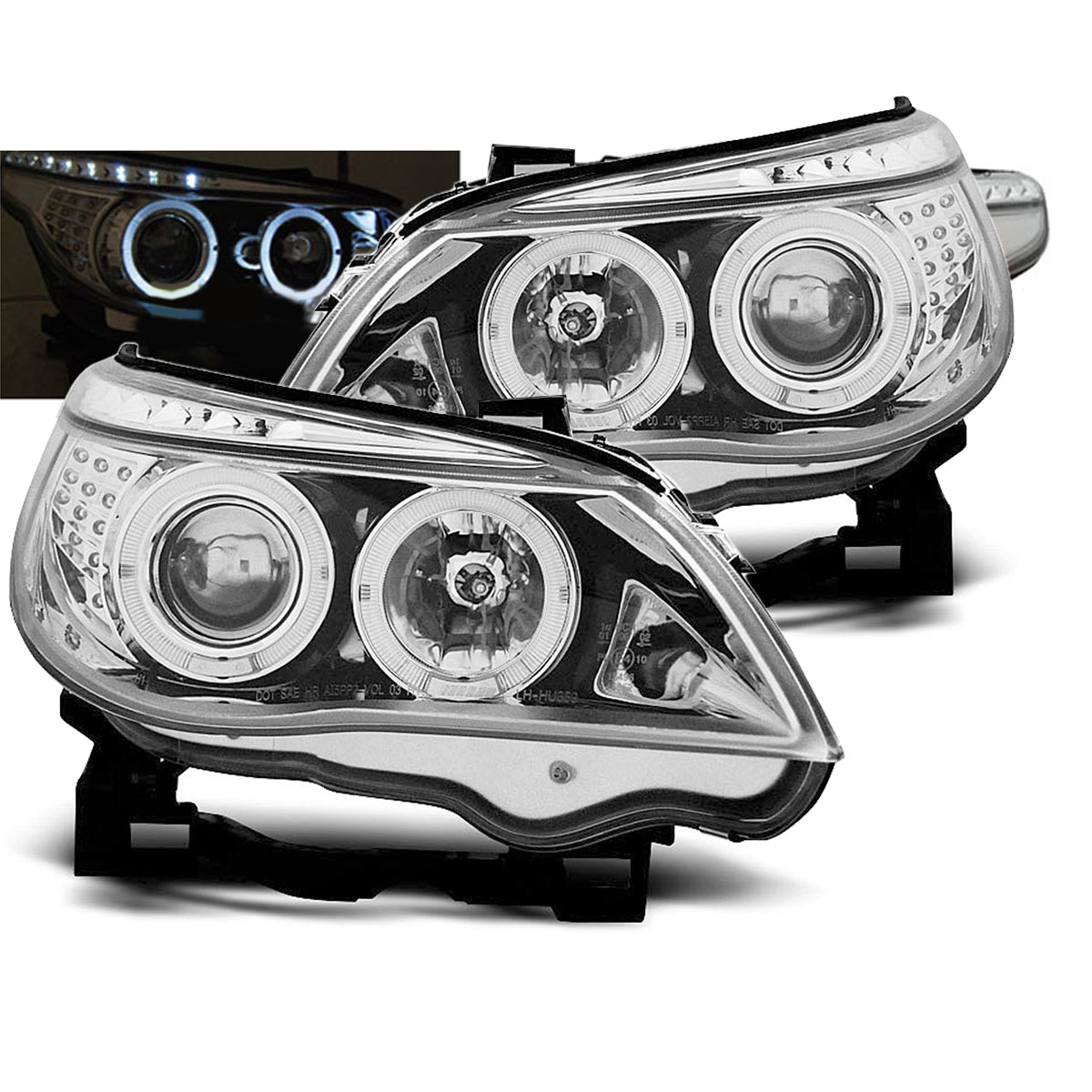 Scheinwerfer Angel Eyes Chrom mit LED Blinker passend für BMW E60/E61 03-07