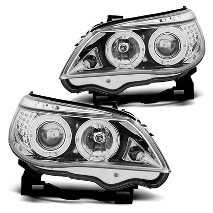 Scheinwerfer Angel Eyes Chrom mit LED Blinker passend für BMW E60/E61 03-07