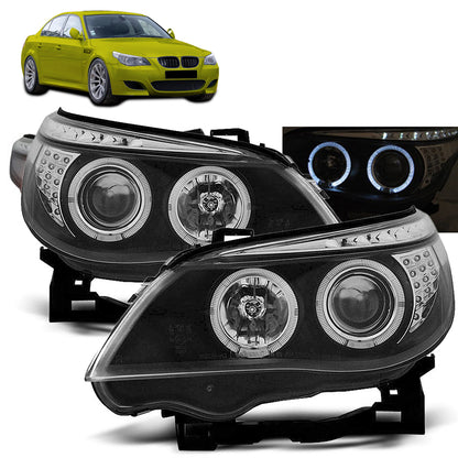 Scheinwerfer Angel Eyes Schwarz mit LED Blinker passend für BMW E60/E61 03-07