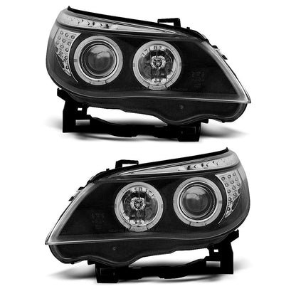 Scheinwerfer Angel Eyes Schwarz mit LED Blinker passend für BMW E60/E61 03-07