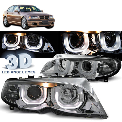 Scheinwerfer Angel Eyes 3D Chrom passend für BMW E46 09.01-03.05 S/T