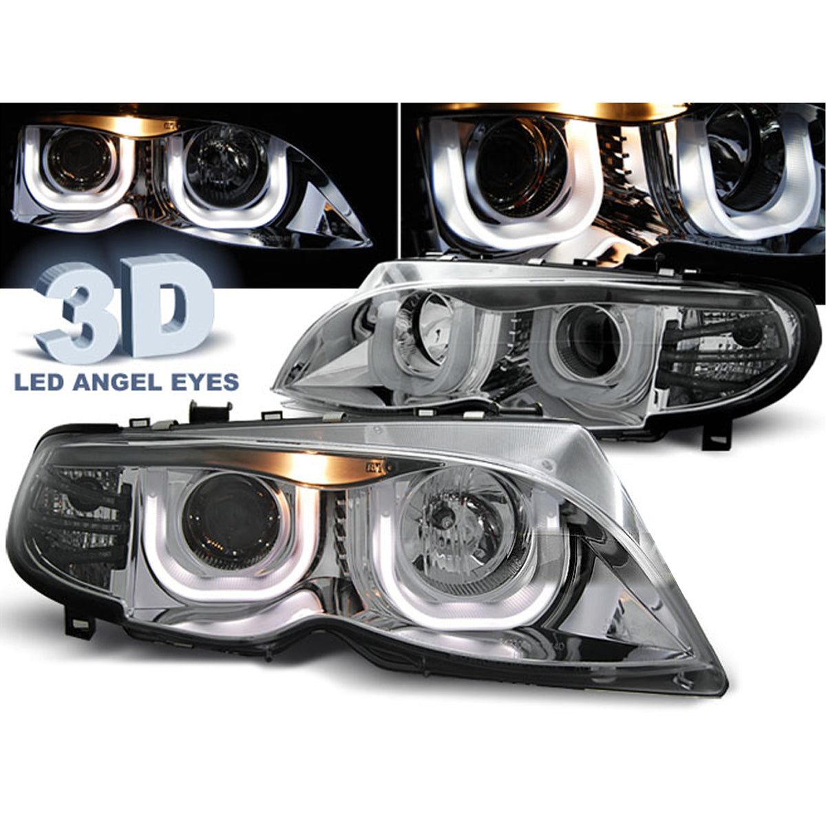Scheinwerfer Angel Eyes 3D Chrom passend für BMW E46 09.01-03.05 S/T
