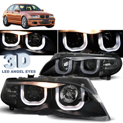 Scheinwerfer Angel Eyes 3D Schwarz passend für BMW E46 09.01-03.05 S/T Schwarz