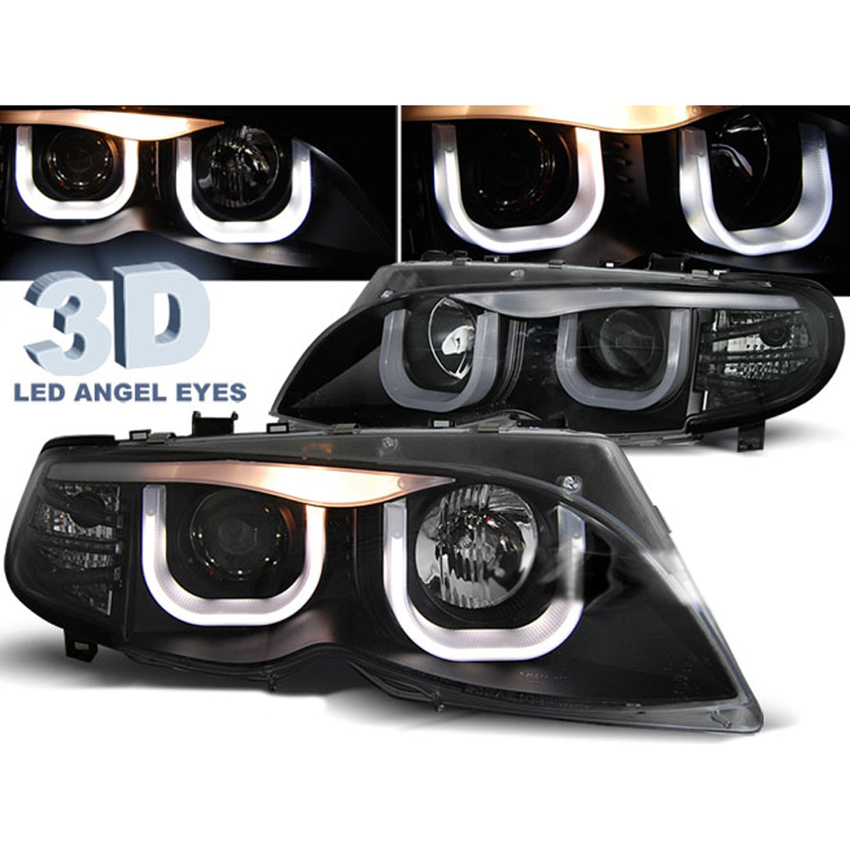 Scheinwerfer Angel Eyes 3D Schwarz passend für BMW E46 09.01-03.05 S/T Schwarz