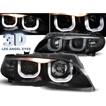 Scheinwerfer Angel Eyes 3D Schwarz passend für BMW E46 09.01-03.05 S/T Schwarz