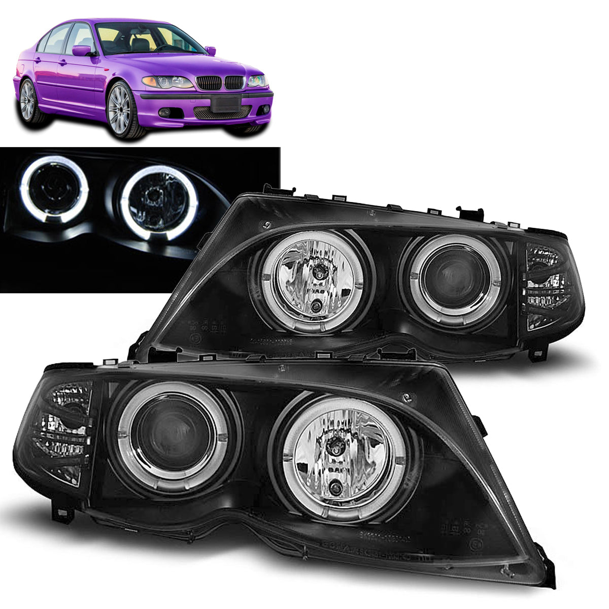 Scheinwerfer Angel Eyes Schwarz passend für BMW E46 09.01-03.05