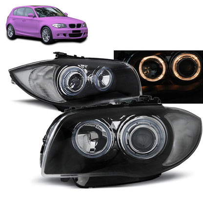 Scheinwerfer Angel Eyes Schwarz passend für BMW 1 E87/E81/82/88 04-11