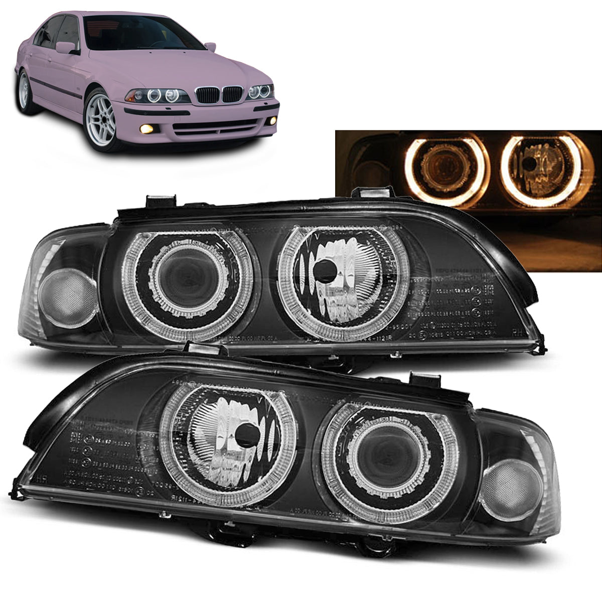 Scheinwerfer Angel Eyes Schwarz passend für BMW E39 09.95-06.03