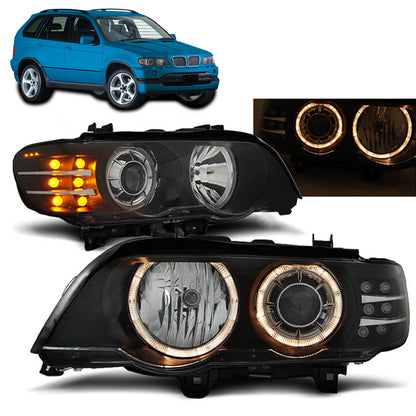 Scheinwerfer Angel Eyes Schwarz LED Blinker passend für BMW X5 E53 09.99-10.03