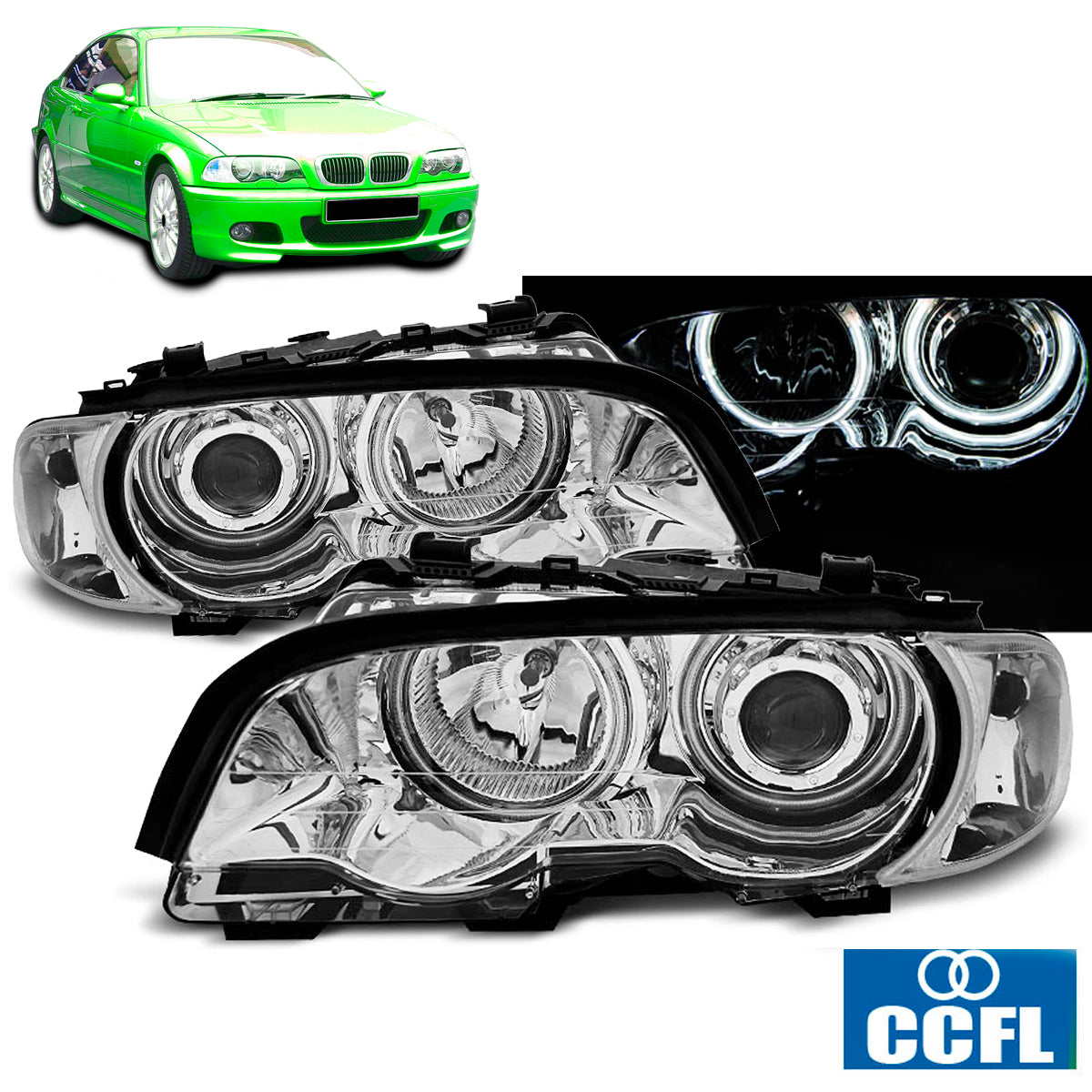 Scheinwerfer Angel Eyes CCFL Chrom passend für BMW E46 04.99-03.03 Coupé Cabrio