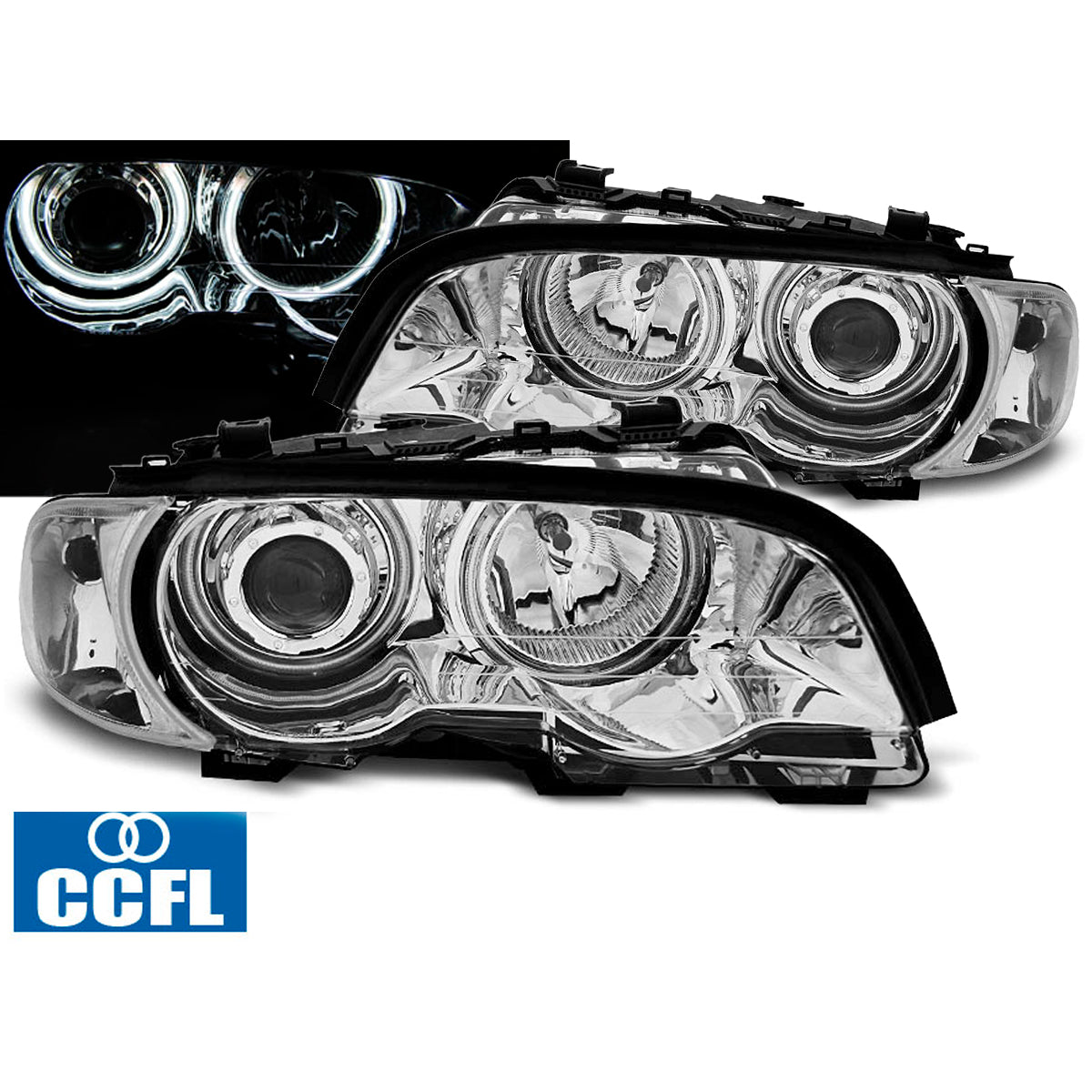Scheinwerfer Angel Eyes CCFL Chrom passend für BMW E46 04.99-03.03 Coupé Cabrio