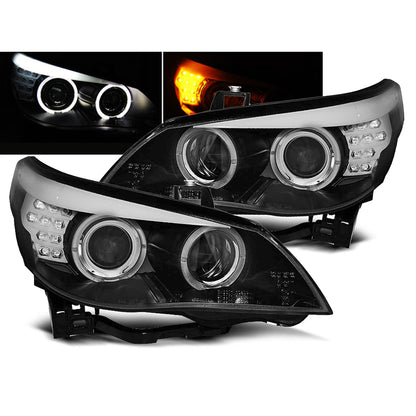 Scheinwerfer Angel Eyes Schwarz LED Blinker passend für BMW E60/E61 03-07