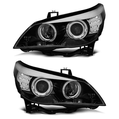 Scheinwerfer Angel Eyes Schwarz LED Blinker passend für BMW E60/E61 03-07