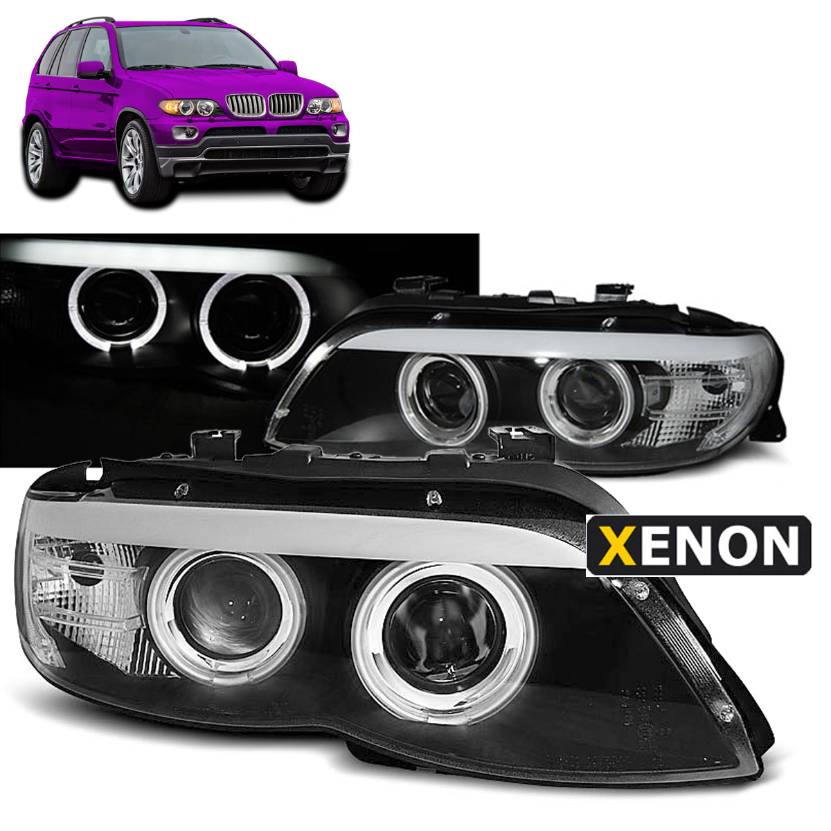 Xenon Scheinwerfer Angel Eyes Schwarz passend für BMW X5 E53 11.03-06