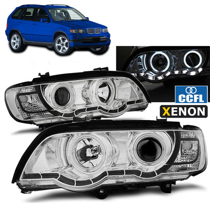Xenon Scheinwerfer Angel Eyes Chrom passend für BMW X5 E53 09.99-10.03