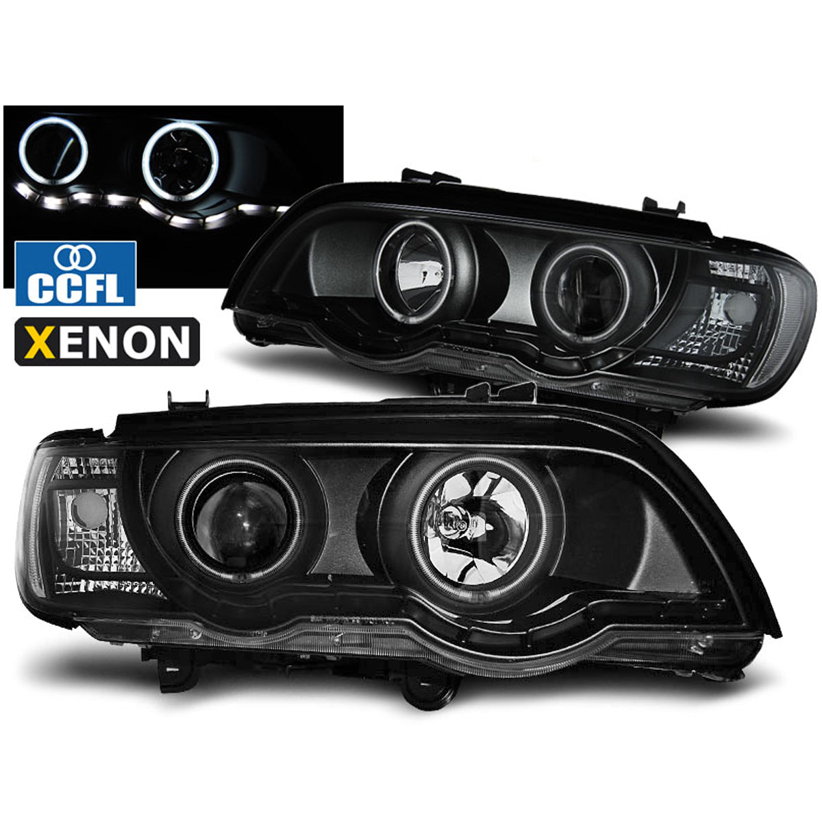 Xenon Scheinwerfer Angel Eyes Schwarz passend für BMW X5 E53 09.99-10.03