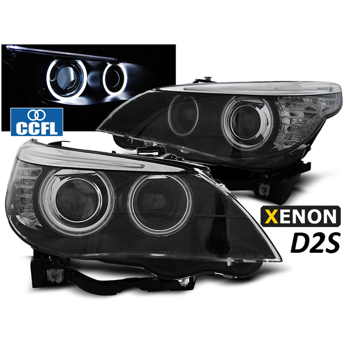 Xenon Scheinwerfer D2S Angel Eyes CCFL Schwarz passend für BMW E60/E61 03-04