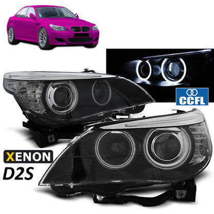 Xenon Scheinwerfer D1S Angel Eyes CCFL Schwarz passend für BMW E60/E61 05-07