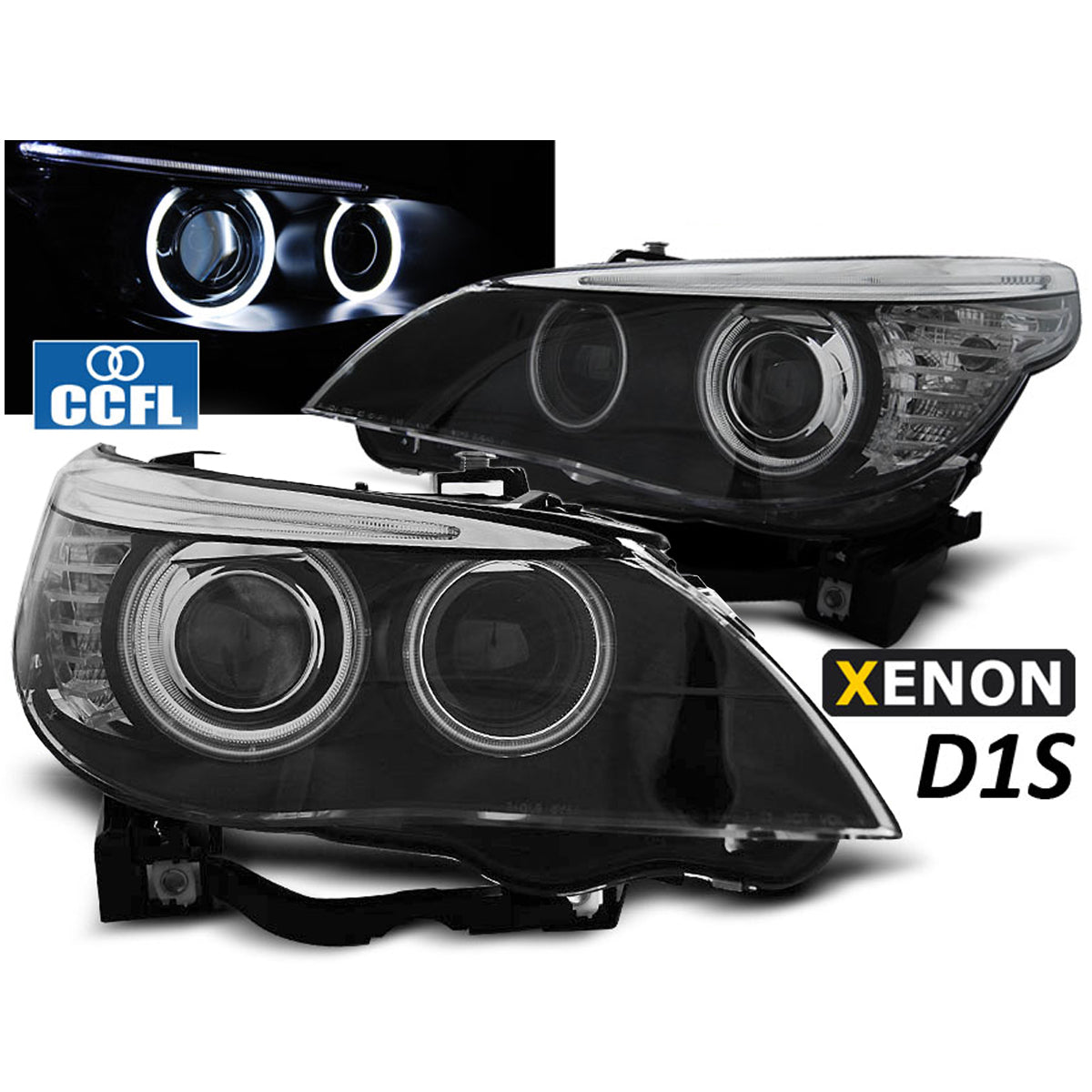 Xenon Scheinwerfer D1S Angel Eyes CCFL Schwarz passend für BMW E60/E61 05-07