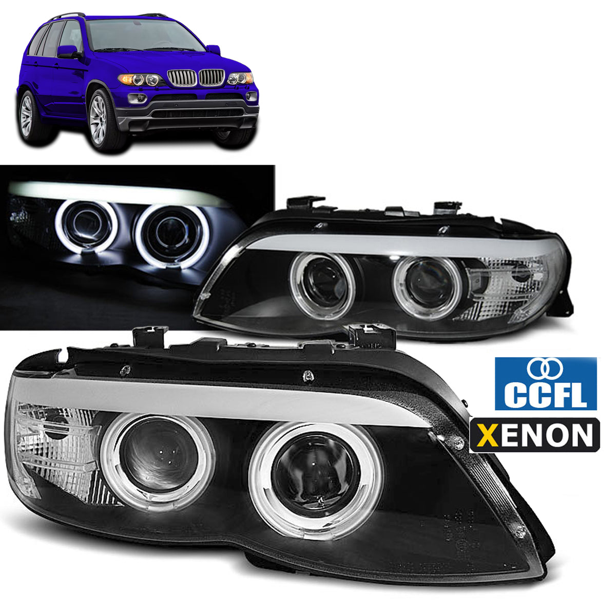 Xenon Scheinwerfer Angel Eyes CCFL Schwarz passend für BMW X5 E53 11.03-06