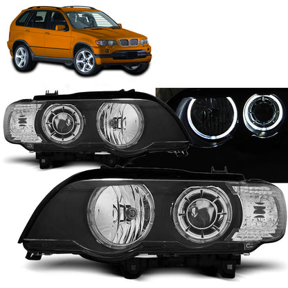 Scheinwerfer Angel Eyes LED Schwarz passend für BMW X5 E53 09.99-10.03