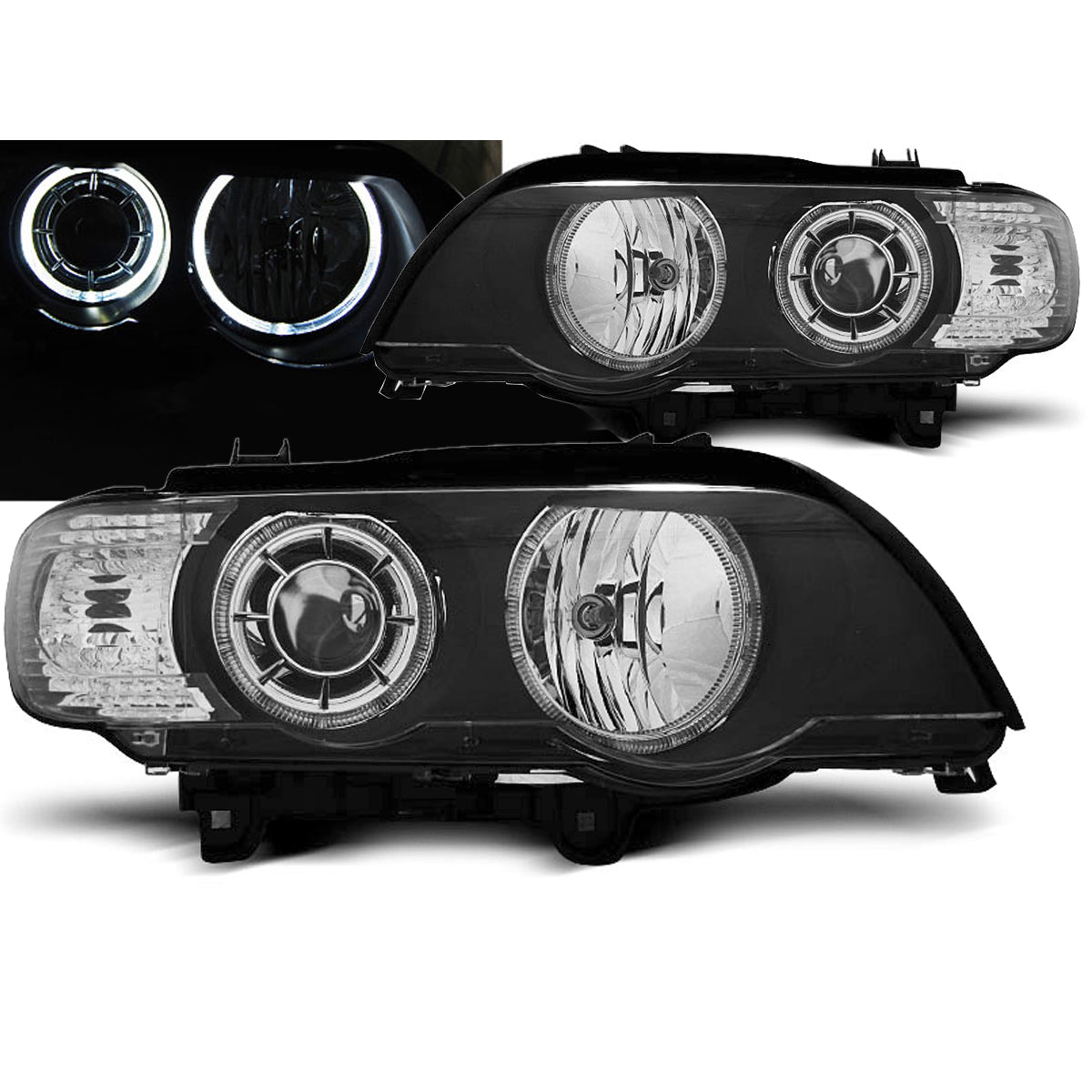 Scheinwerfer Angel Eyes LED Schwarz passend für BMW X5 E53 09.99-10.03