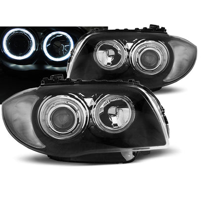 Scheinwerfer LED Angel Eyes Schwarz passend für BMW 1 E87/E81/82/88 04-11