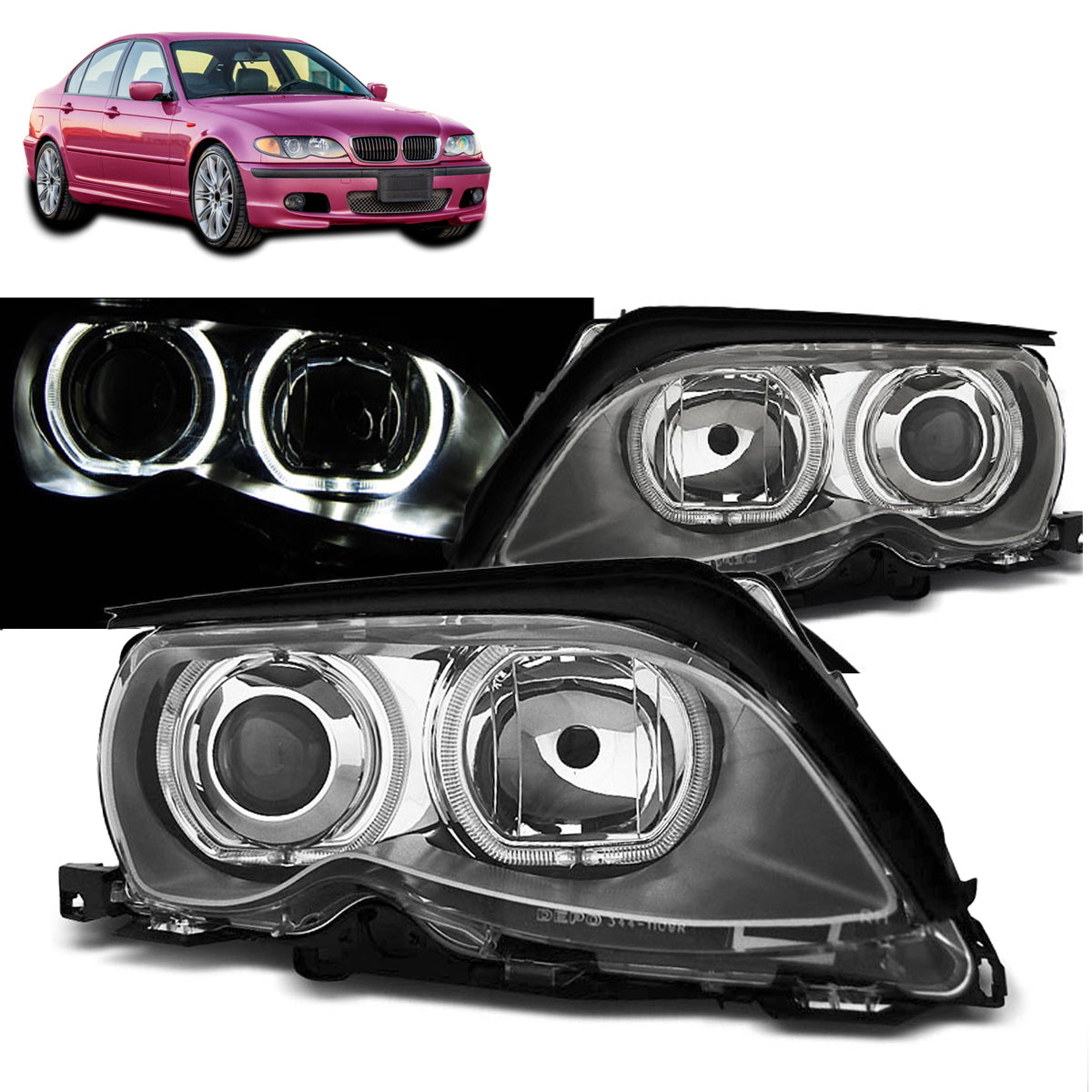 Scheinwerfer Angel Eyes LED Chrom passend für BMW E46 09.01-03.05