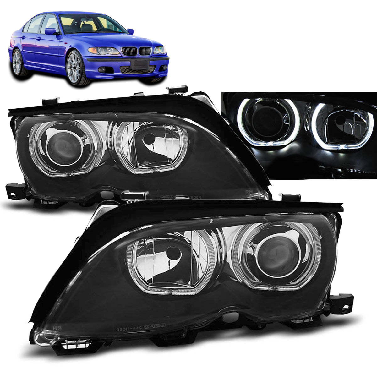 Scheinwerfer Angel Eyes LED Schwarz passend für BMW E46 09.01-03.05