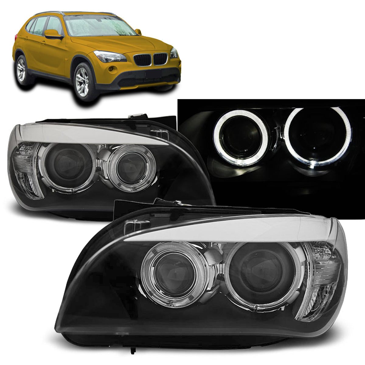 Scheinwerfer Angel Eyes LED Schwarz passend für BMW X1 E84 10.09-07.12