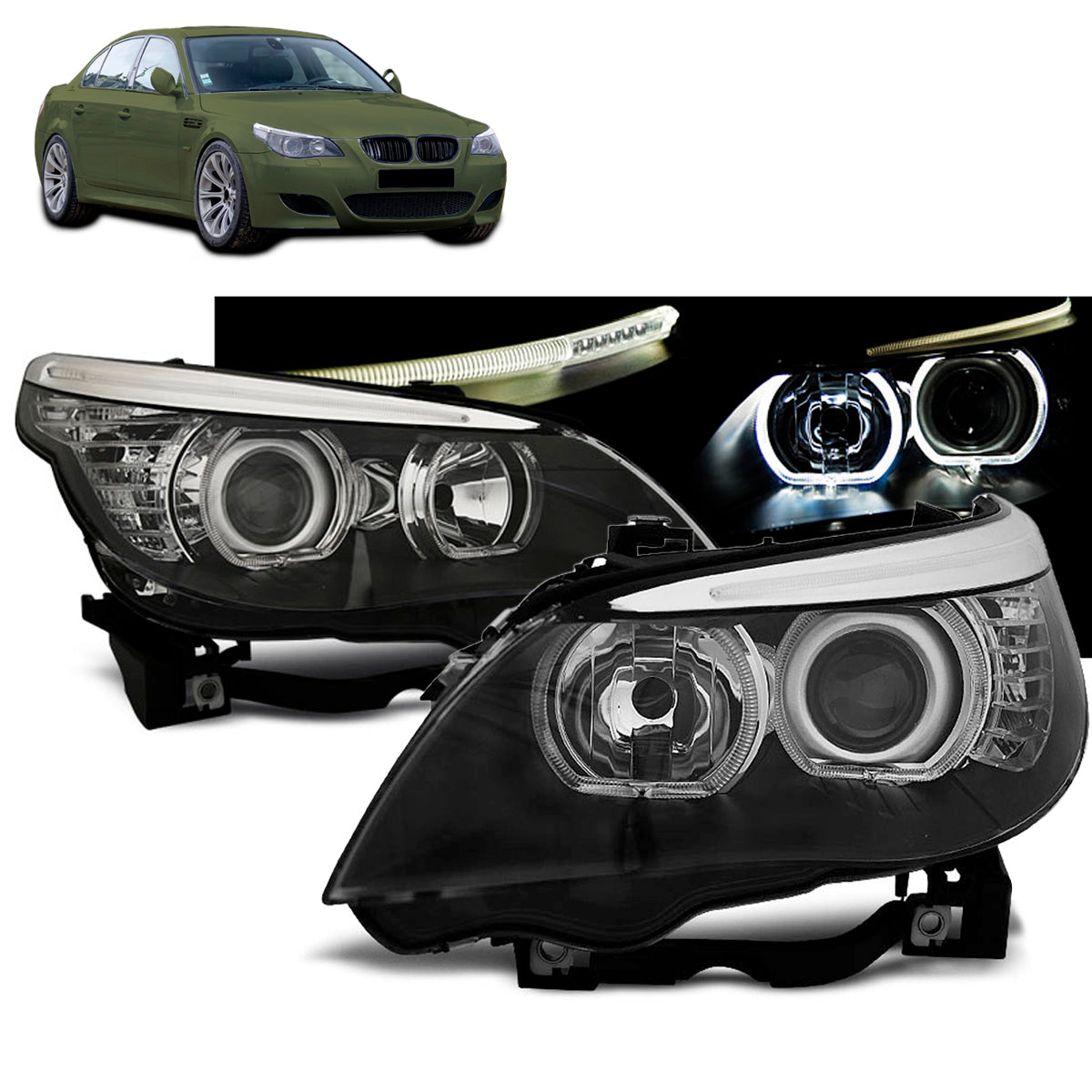 Scheinwerfer Angel Eyes LED Schwarz passend für BMW E60/E61 03-07