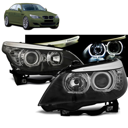 Scheinwerfer Angel Eyes LED Schwarz passend für BMW E60/E61 03-07