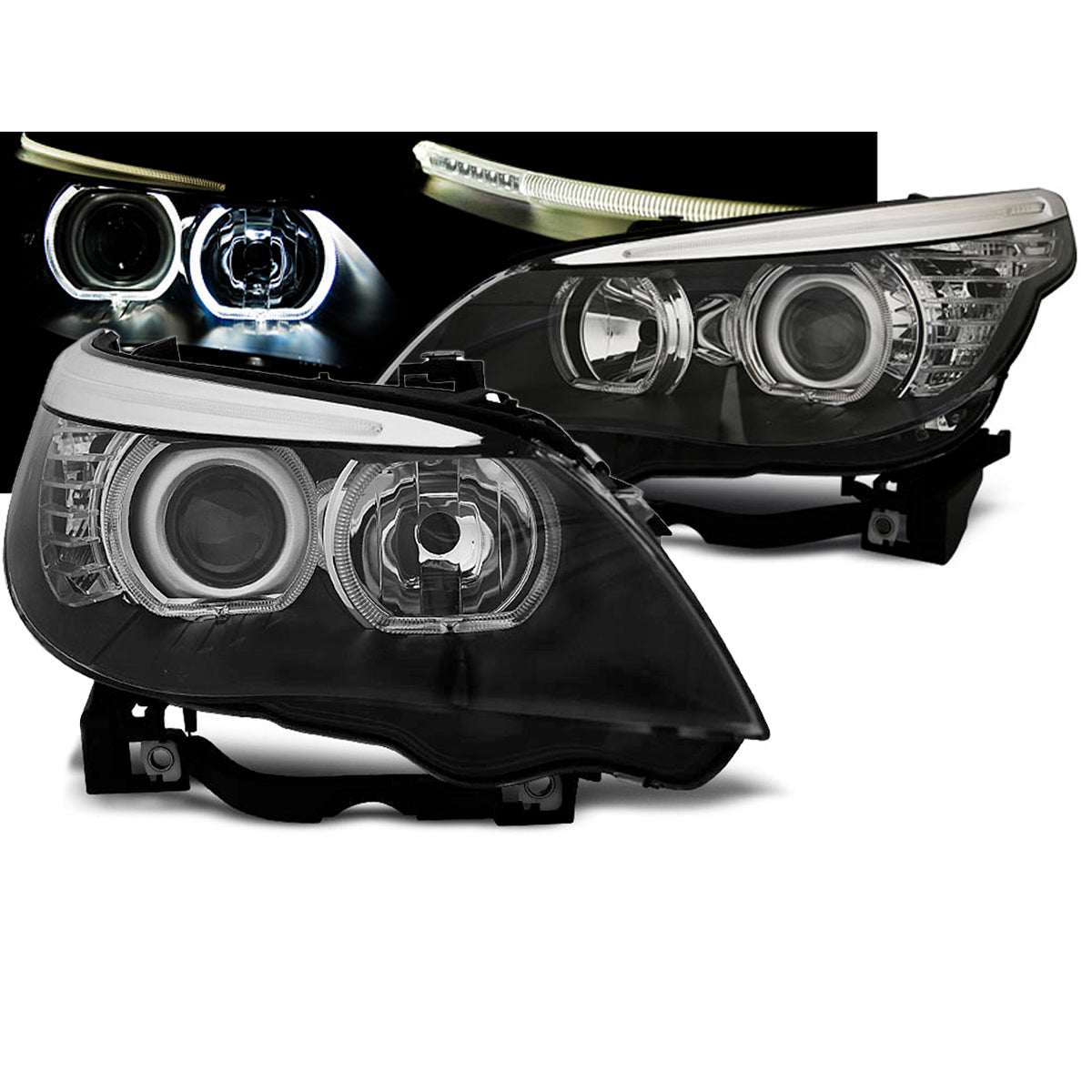 Scheinwerfer Angel Eyes LED Schwarz passend für BMW E60/E61 03-07