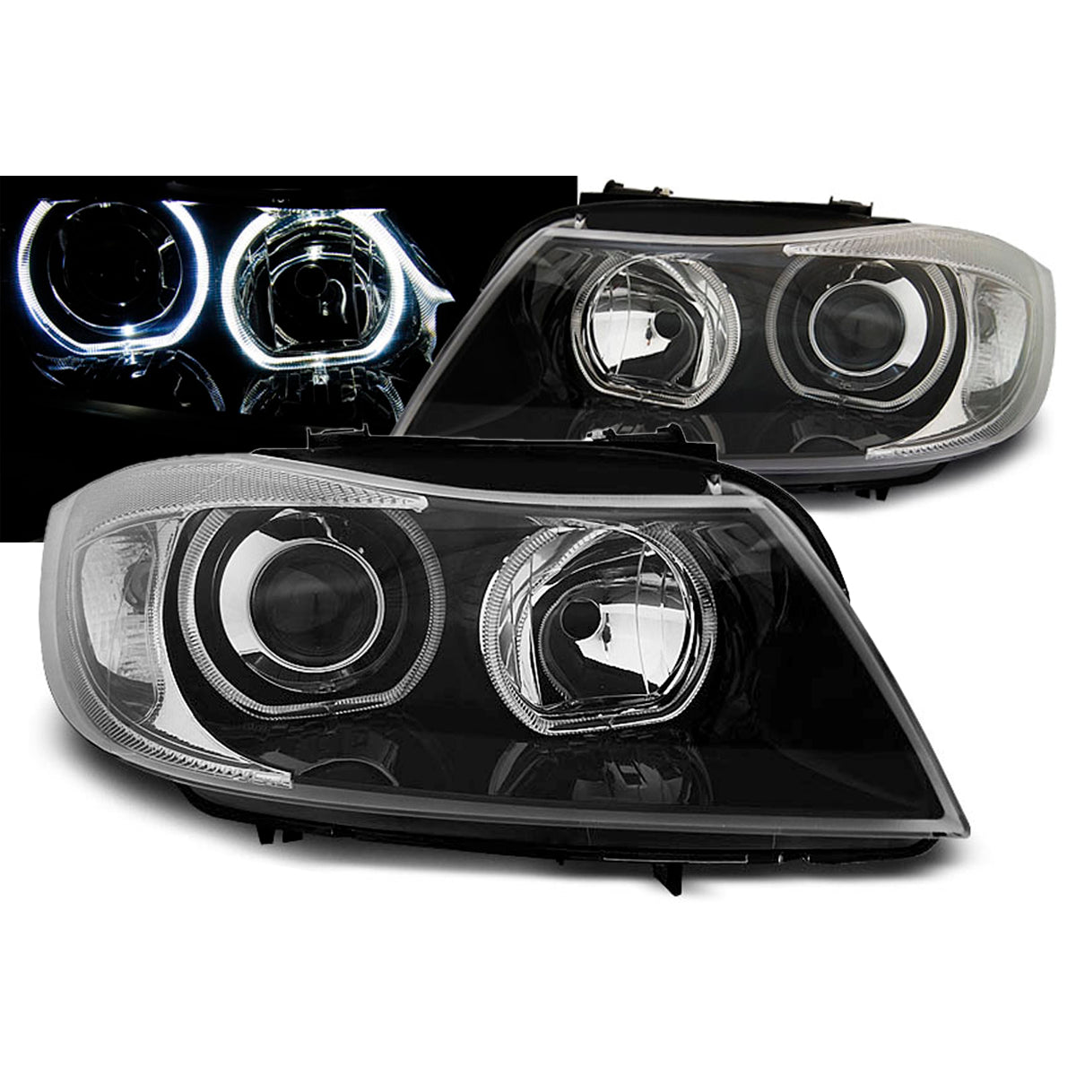 Scheinwerfer Angel Eyes LED Schwarz passend für BMW E90/E91 03.05-11