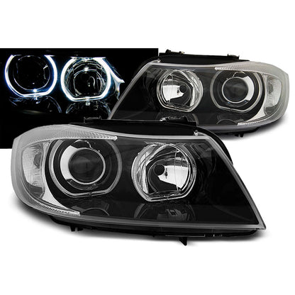 Scheinwerfer Angel Eyes LED Schwarz passend für BMW E90/E91 03.05-11
