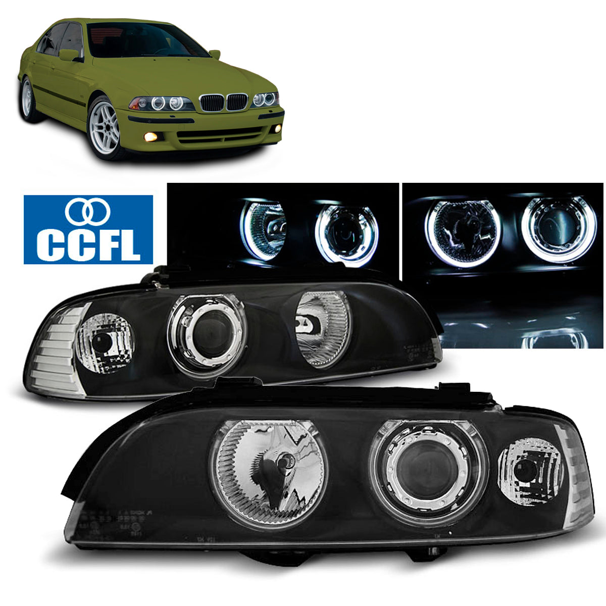Scheinwerfer Angel Eyes CCFL Schwarz passend für BMW E39 09.95-06.03
