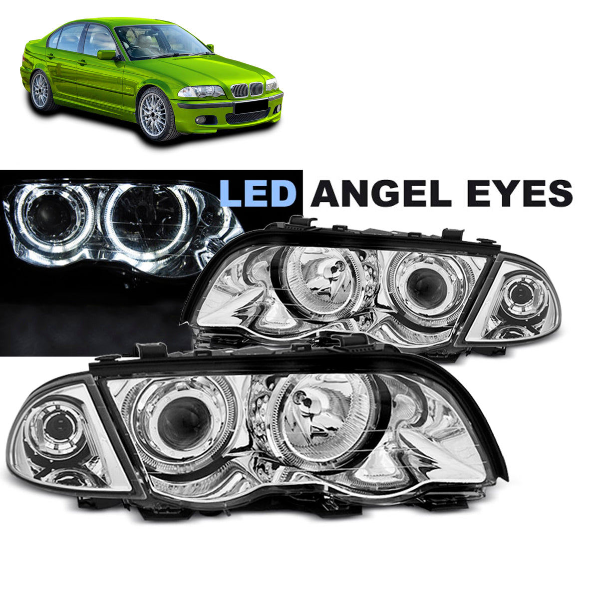 Scheinwerfer Angel Eyes LED Chrom passend für BMW E46 05.98-08.01 S/T