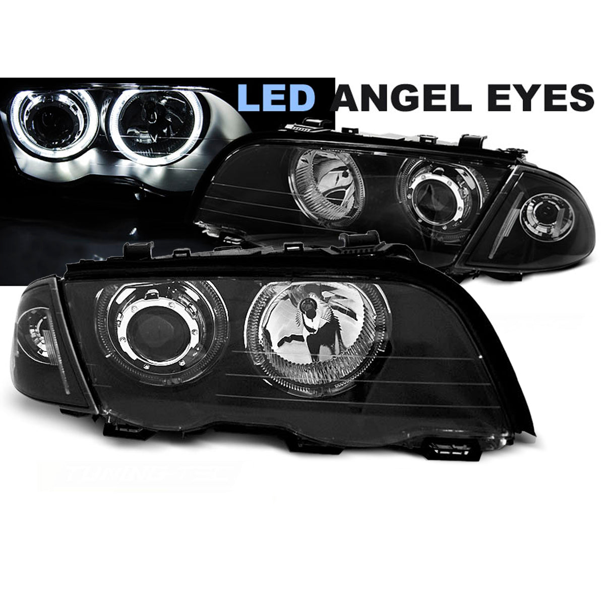 Scheinwerfer Angel Eyes LED Schwarz passend für BMW E46 05.98-08.01 S/T