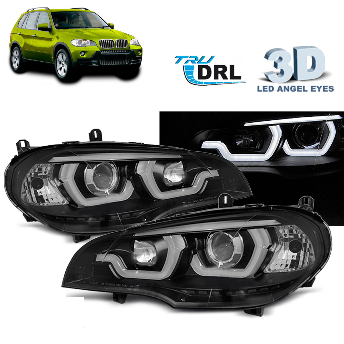 Scheinwerfer Tube Light DRL Schwarz passend für BMW X5 E70 07-13